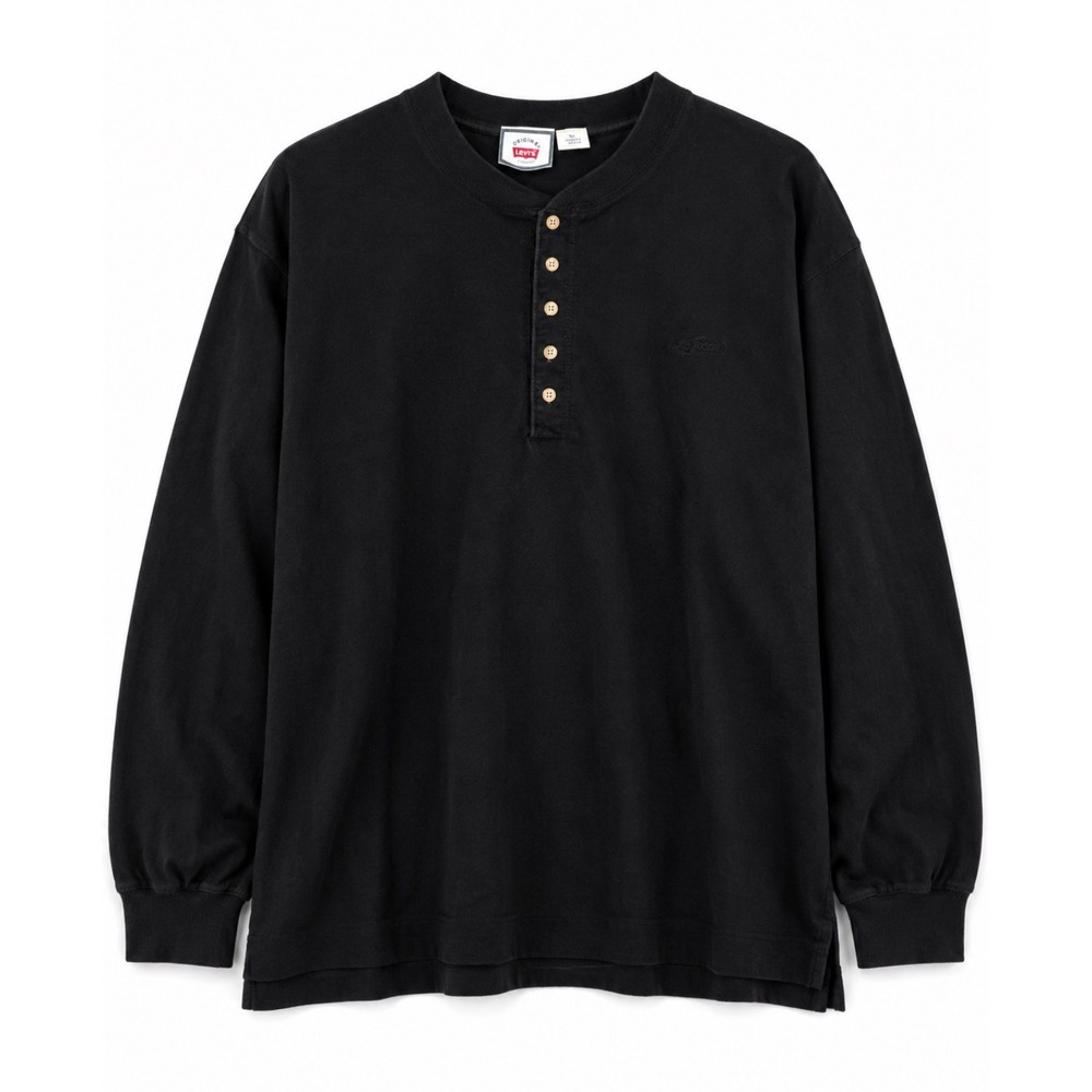 Levi's Original Authentic Black Long Sleeve‎ Henley Shirt XL Embroidered Logo